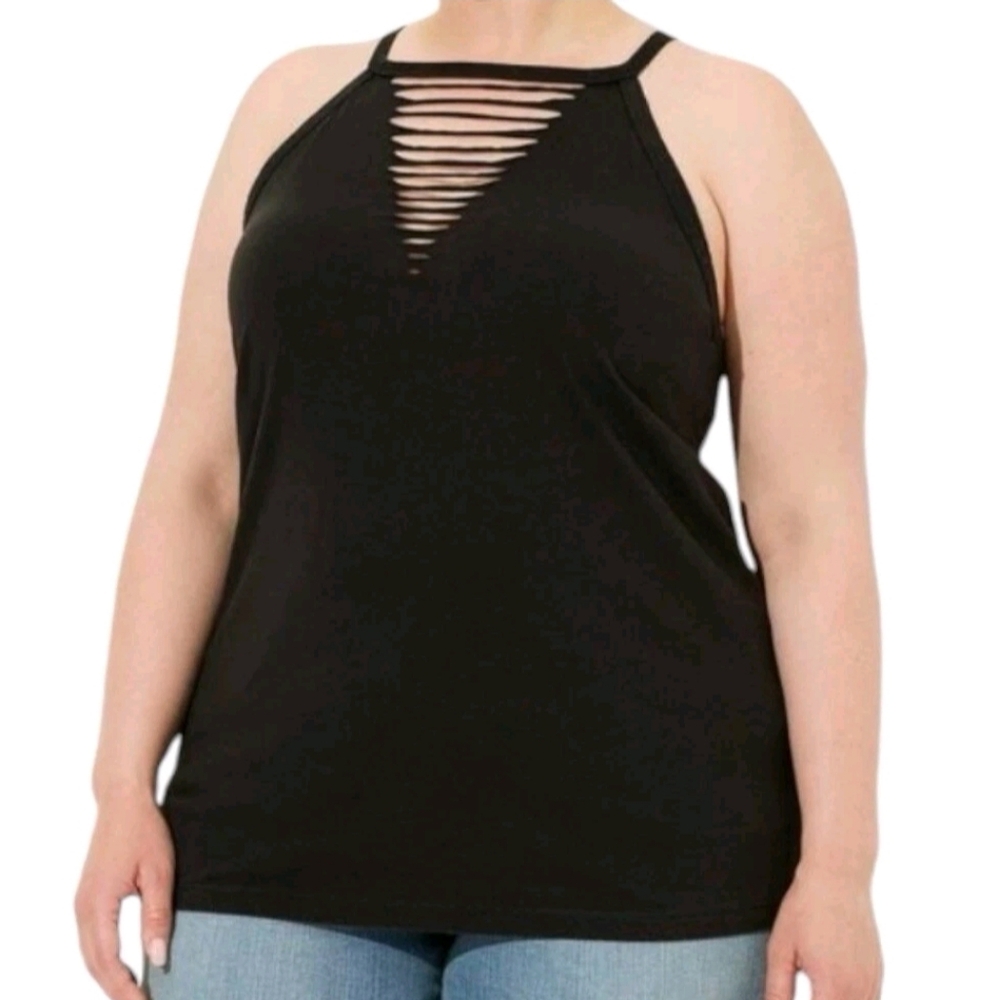 Torrid NWT Black Tank Top Distressed Style